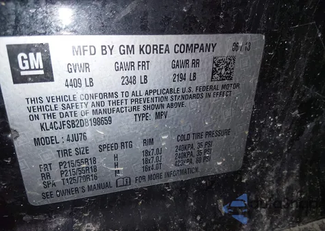 2013 Buick Encore Convenience z USA, uszkodzony, nr VIN KL4CJFSB2DB198659